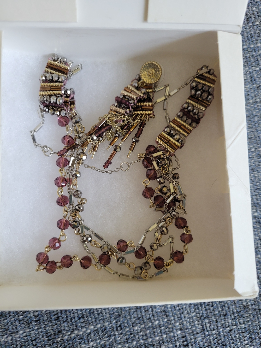 J. Jill Multi-Strand Brown Faceted Beaded Necklace with Mixed Metal Chains